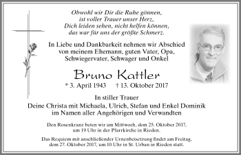 Traueranzeige von Bruno Kattler von Allgäuer Zeitung, Füssen
