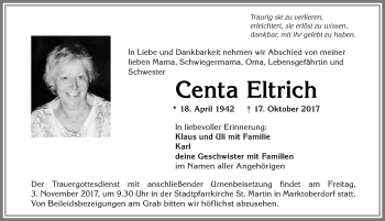 Traueranzeige von Centa Eltrich von Allgäuer Zeitung, Marktoberdorf