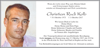 Traueranzeige von Christian Rudi Kolb von Allgäuer Zeitung, Füssen