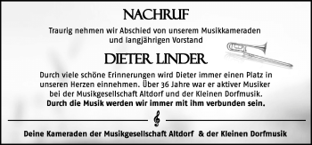 Traueranzeige von Dieter Linder von Allgäuer Zeitung, Marktoberdorf