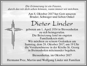 Traueranzeige von Dieter Linder von Allgäuer Zeitung, Marktoberdorf