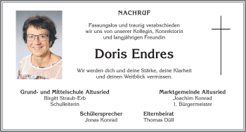 Traueranzeige von Doris Endres von Allgäuer Zeitung,Kempten