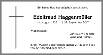 Traueranzeige von Edeltraud Haggenmüller von Allgäuer Zeitung,Kempten
