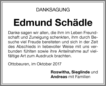 Traueranzeige von Edmund Schädle von Memminger Zeitung