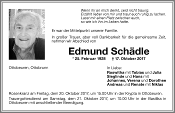 Traueranzeige von Edmund Schädle von Memminger Zeitung