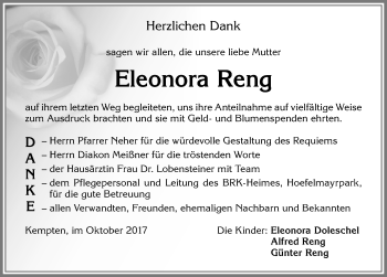 Traueranzeige von Eleonora Reng von Allgäuer Zeitung,Kempten