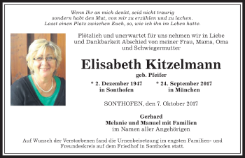 Traueranzeige von Elisabeth Kitzelmann von Allgäuer Anzeigeblatt