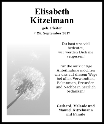 Traueranzeige von Elisabeth Kitzelmann von Allgäuer Anzeigeblatt