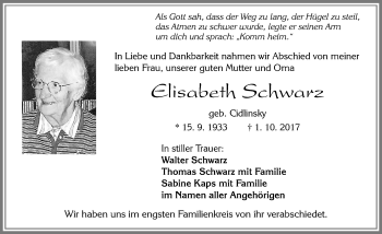 Traueranzeige von Elisabeth Schwarz von Allgäuer Zeitung, Füssen