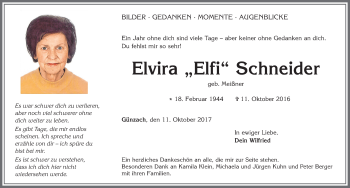 Traueranzeige von Elvira Elfi Schneider von Allgäuer Zeitung, Marktoberdorf