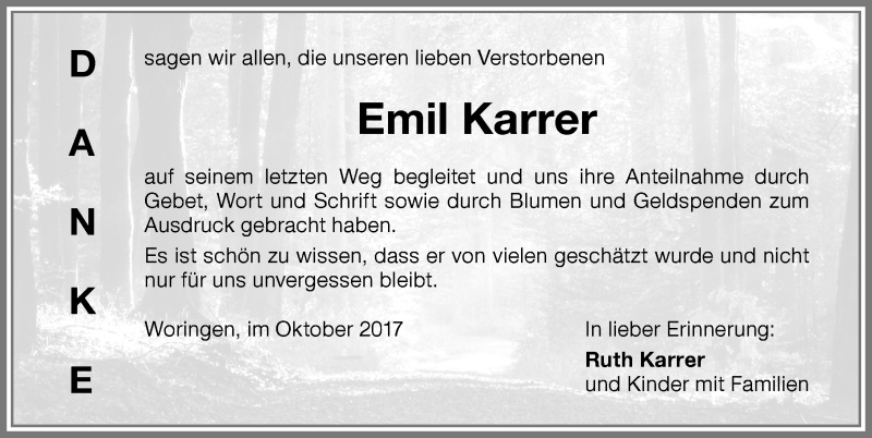  Traueranzeige für Emil Karrer vom 10.10.2017 aus Memminger Zeitung