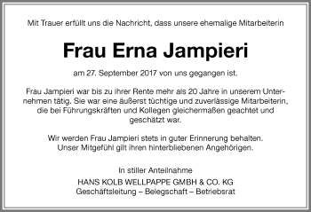 Traueranzeige von Erna Jampieri von Memminger Zeitung