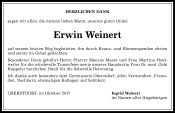 Traueranzeige von Erwin Weinert von Allgäuer Anzeigeblatt