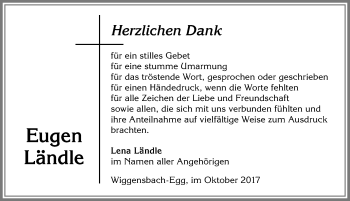 Traueranzeige von Eugen Ländle von Allgäuer Zeitung,Kempten