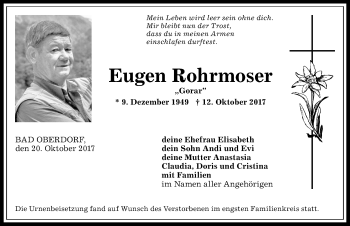 Traueranzeige von Eugen Rohrmoser von Allgäuer Anzeigeblatt