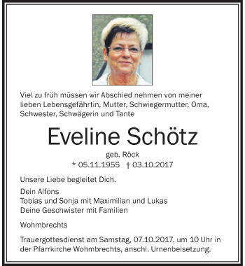 Traueranzeige von Eveline Schötz von Der Westallgäuer