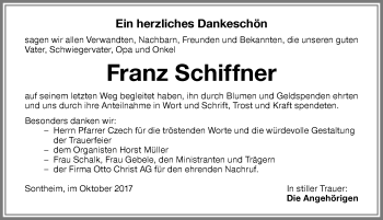 Traueranzeige von Franz Schiffner von Memminger Zeitung