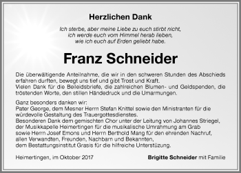 Traueranzeige von Franz Schneider von Memminger Zeitung