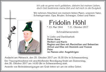 Traueranzeige von Fridolin Höhl von Allgäuer Zeitung