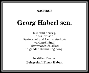 Traueranzeige von Georg Haberl von Allgäuer Anzeigeblatt