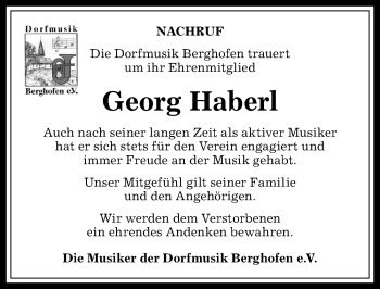 Traueranzeige von Georg Haberl von Allgäuer Anzeigeblatt