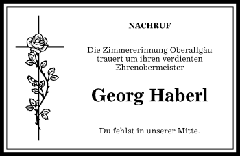 Traueranzeige von Georg Haberl von Allgäuer Anzeigeblatt