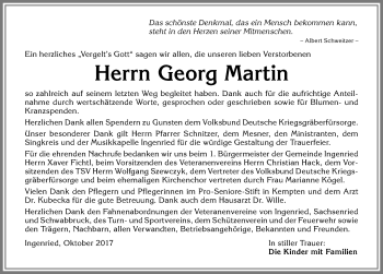 Traueranzeige von Georg Martin von Allgäuer Zeitung, Marktoberdorf