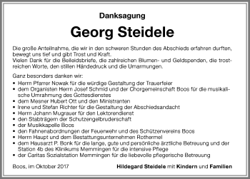 Traueranzeige von Georg Steidele von Memminger Zeitung