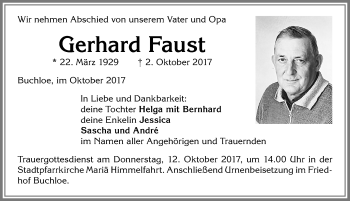 Traueranzeige von Gerhard Faust von Allgäuer Zeitung, Kaufbeuren/Buchloe
