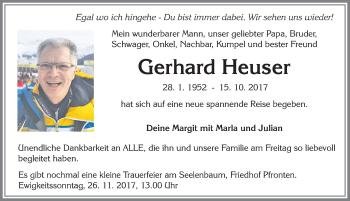 Traueranzeige von Gerhard Heuser von Allgäuer Zeitung, Füssen