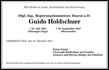 Traueranzeige von Guido Holdschuer von Allgäuer Anzeigeblatt