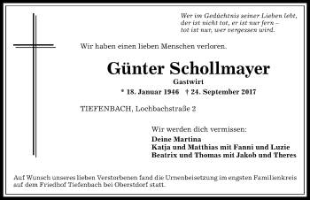 Traueranzeige von Günter Schollmayer von Allgäuer Anzeigeblatt