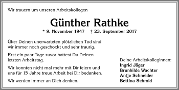 Traueranzeige von Günther Rathke von Allgäuer Zeitung, Füssen