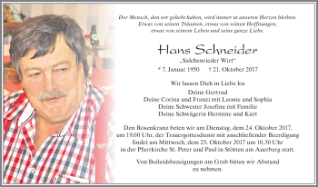 Traueranzeige von Hans Schneider von Allgäuer Zeitung