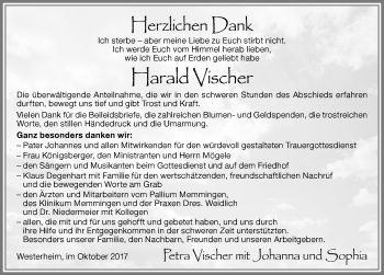 Traueranzeige von Harald Vischer von Memminger Zeitung