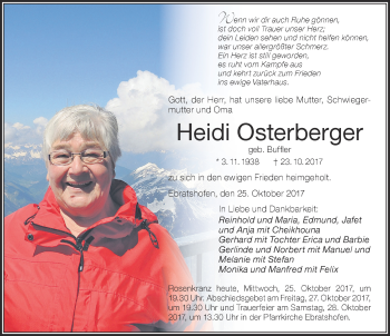 Traueranzeige von Heidi Osterberger von Der Westallgäuer