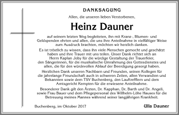 Traueranzeige von Heinz Dauner von Allgäuer Zeitung,Kempten