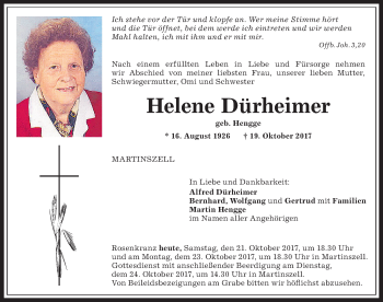 Traueranzeige von Helene Dürheimer von Allgäuer Zeitung