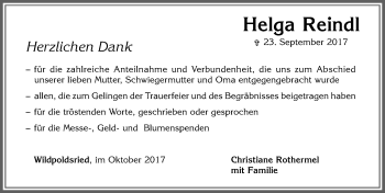 Traueranzeige von Helga Reindl von Allgäuer Zeitung, Marktoberdorf