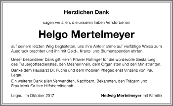Traueranzeige von Helgo Mertelmeyer von Memminger Zeitung