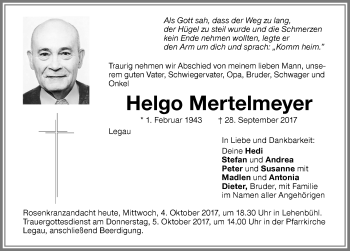 Traueranzeige von Helgo Mertelmeyer von Memminger Zeitung