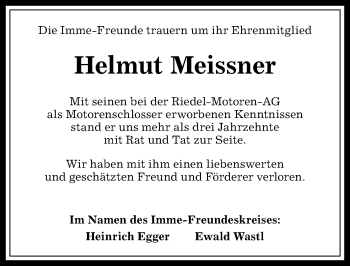 Traueranzeige von Helmut Meissner von Allgäuer Anzeigeblatt