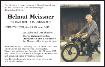 Traueranzeige von Helmut Meissner von Allgäuer Anzeigeblatt