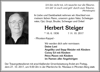 Traueranzeige von Herbert Steiger von Allgäuer Zeitung, Füssen