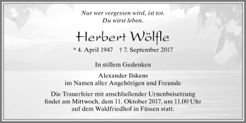 Traueranzeige von Herbert Wölfle von Allgäuer Zeitung, Füssen