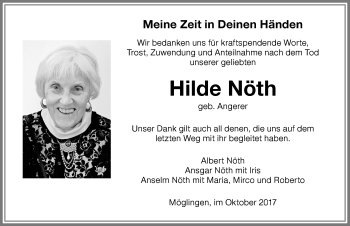 Traueranzeige von Hilde Nöth von Memminger Zeitung