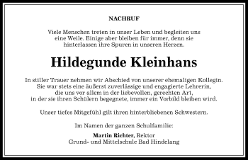 Traueranzeige von Hildegunde Kleinhans von Allgäuer Anzeigeblatt