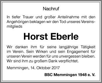 Traueranzeige von Horst Eberle von Memminger Zeitung