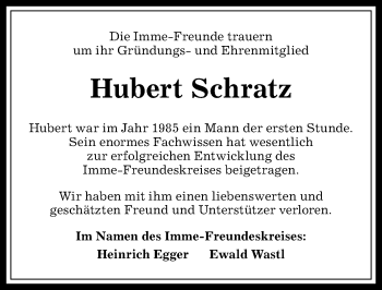 Traueranzeige von Hubert Schratz von Allgäuer Anzeigeblatt