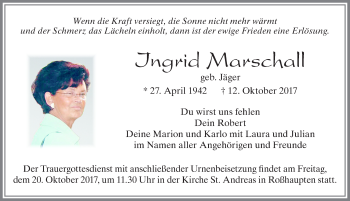 Traueranzeige von Ingrid Marschall von Allgäuer Zeitung, Füssen